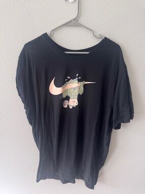 Mens Black Graphic Tee with Pink Swoosh